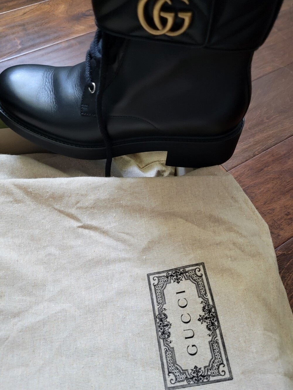 Gucci Black Leather Double G Combat Boots